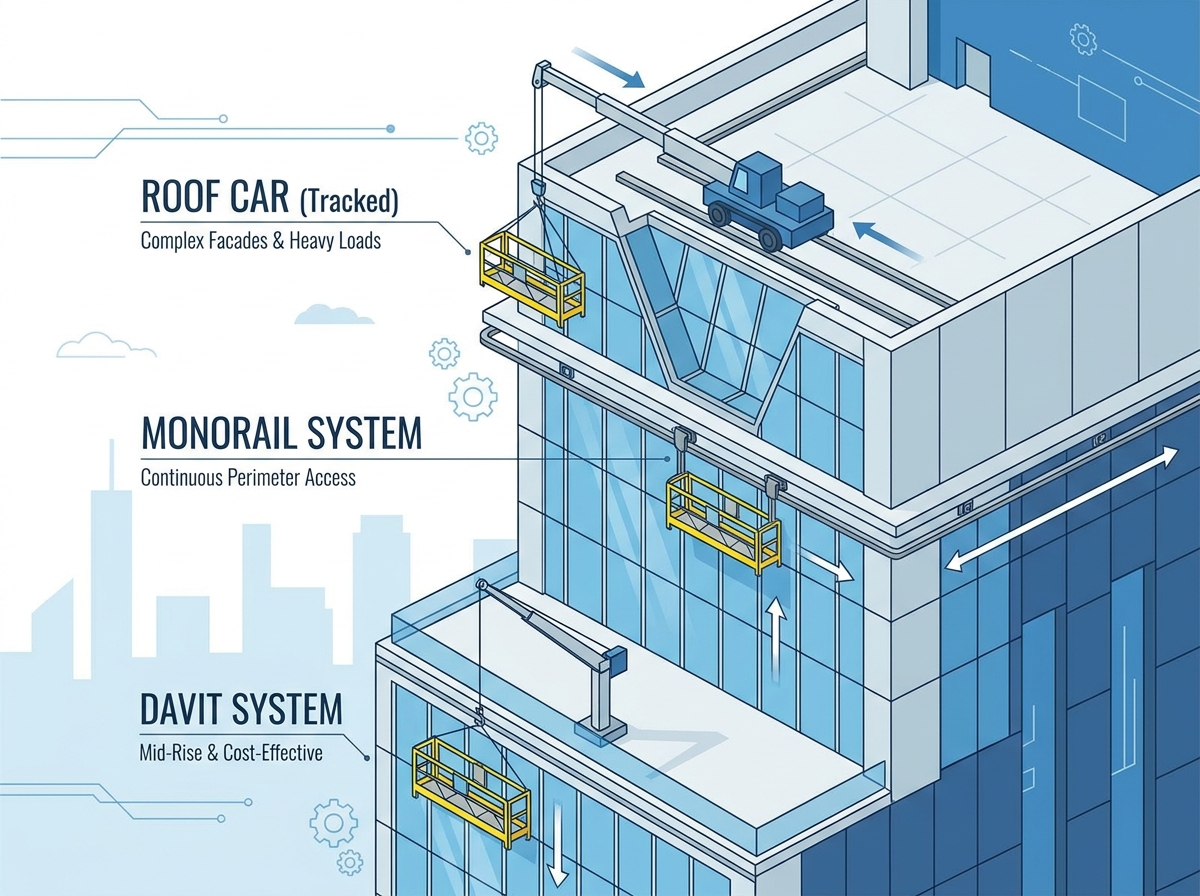 Building Maintenance Unit installation on a high-rise roof