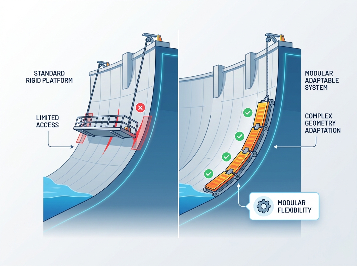Suspended platform applied to high-altitude construction and dam environments